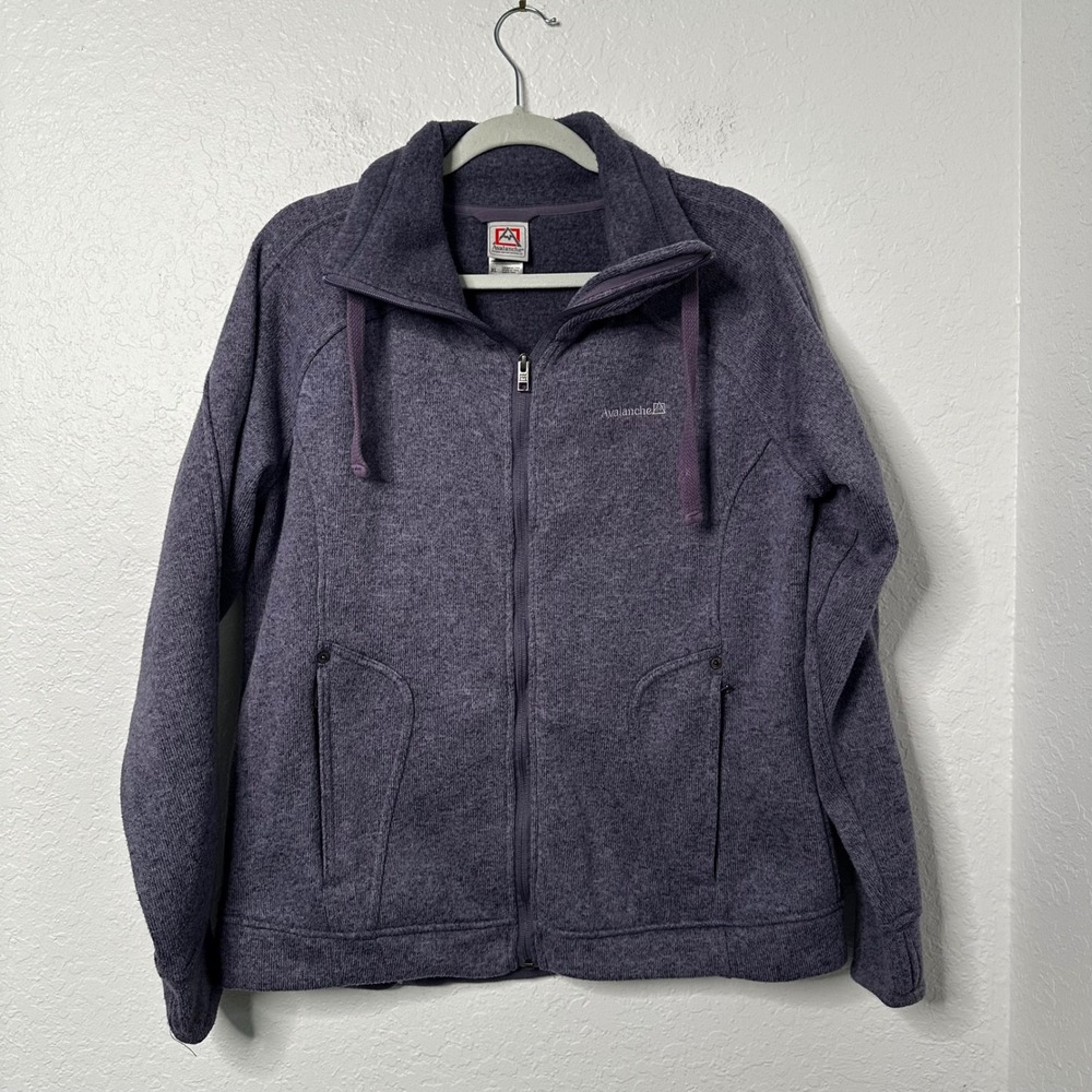 Avalanche Womens Full Zip Fleece Jacket Purple Sweater Knit Thumbholes XL